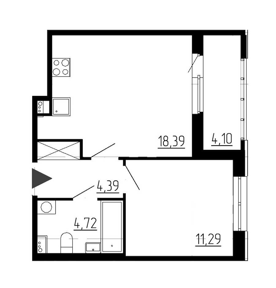 Однокомнатная квартира в : площадь 38.79 м2 , этаж: 1 – купить в Санкт-Петербурге